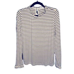 Kaileigh Cream & Black Striped Ruffle Mock Neck Top
